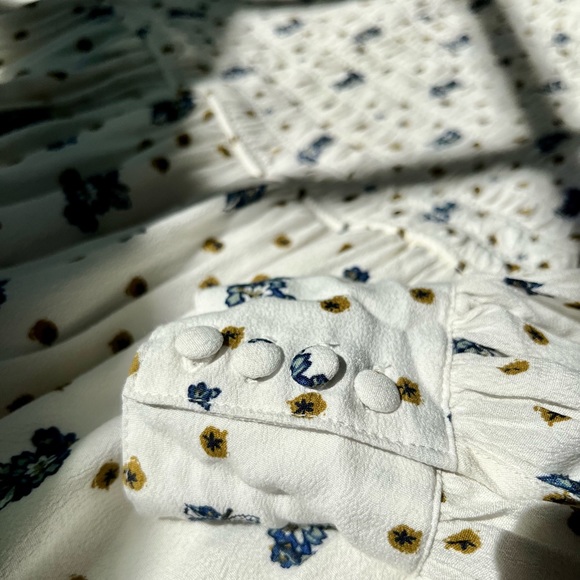 FREE PEOPLE ‘Two Faces’ White Floral Print Smocked Mini Dress Balloon Sleeve - Picture 4 of 11